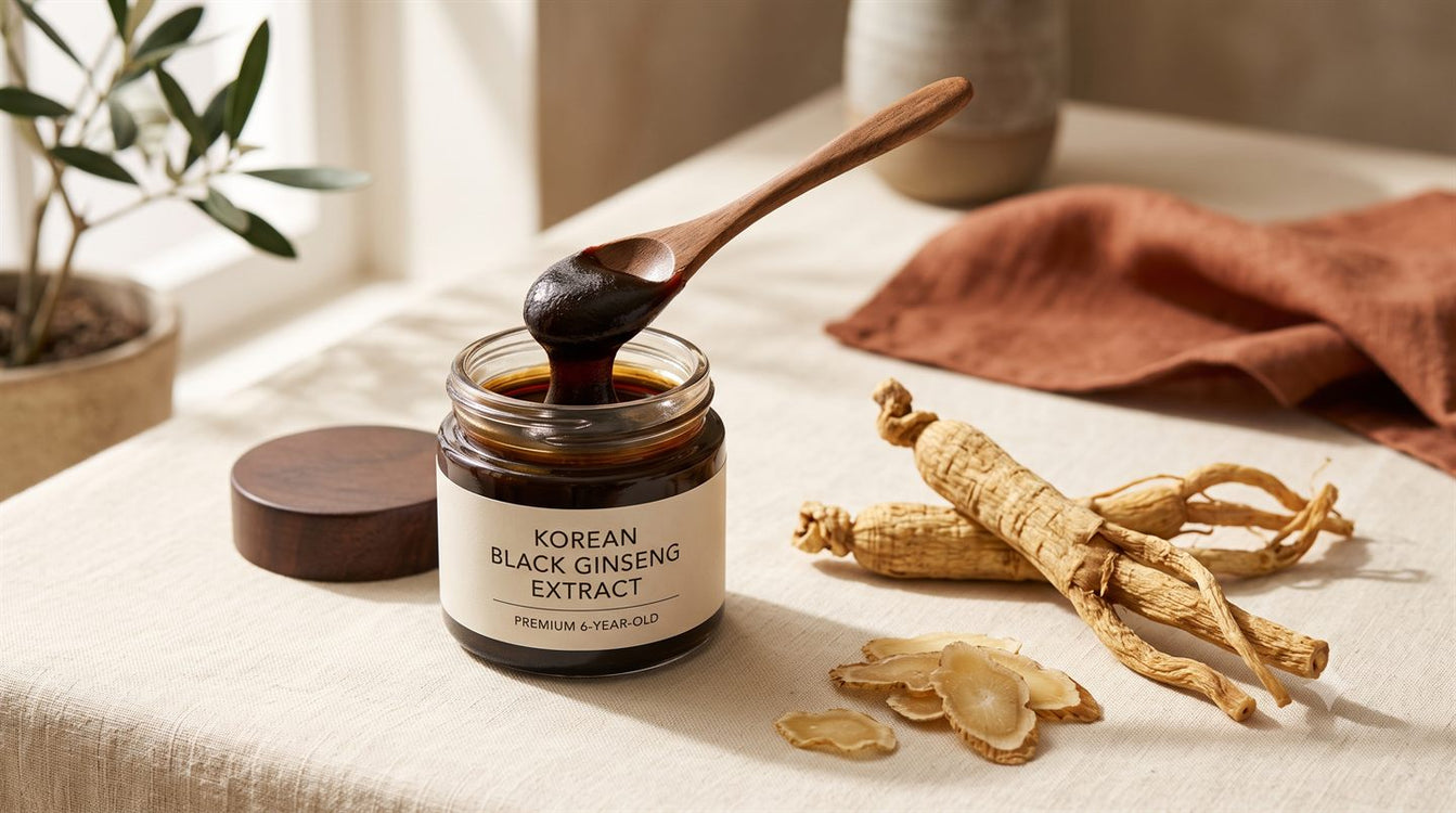 Koreai fekete ginseng kivonat fakanállal, ginseng gyökérrel